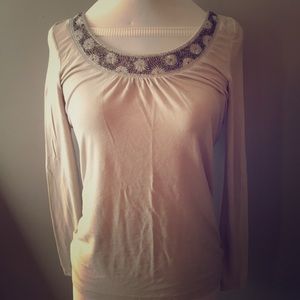 Ann Taylor Loft Beaded Neckline Long Sleeve